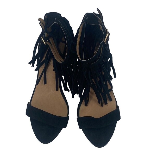 RAYE Revolve Loni Heel in Black Fringe Ankle Strap Suede Size 5 - Picture 3 of 14